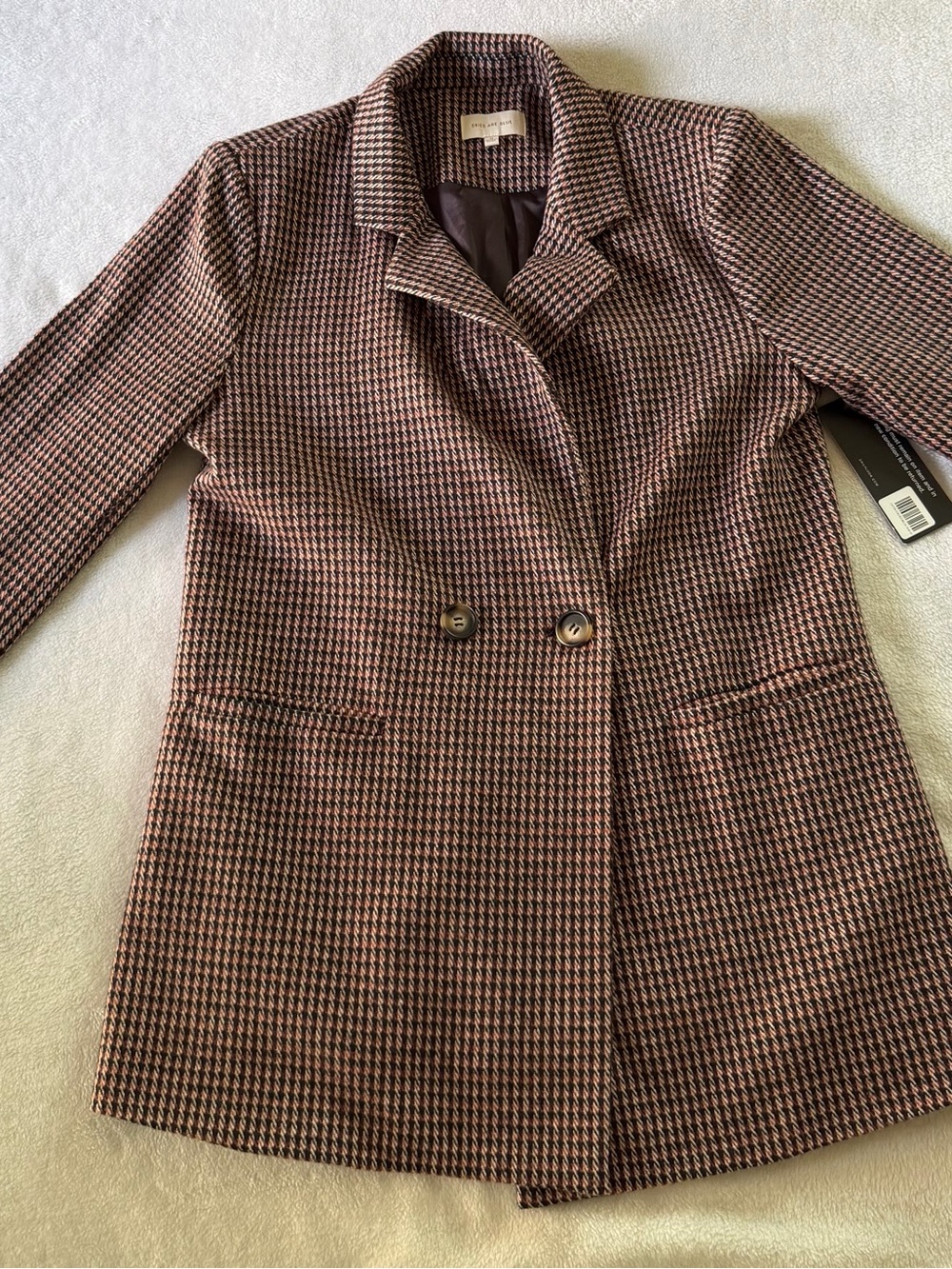 Skies Are Blue Houndstooth Pea Coat in Pink and Brown